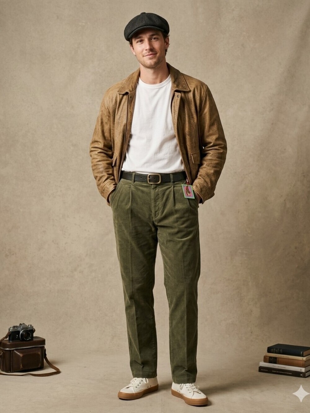 Men's Olive Corduroy Pants - Classic Tailored Fit